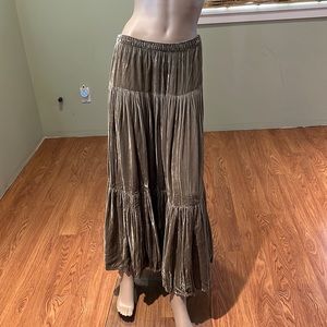 Tisa Sage Green Crushed Velvet Full Maxi Skirt W/ Pleats Inside Drawstring  O/S